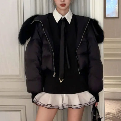 气质名媛短款毛毛领短款羽绒服