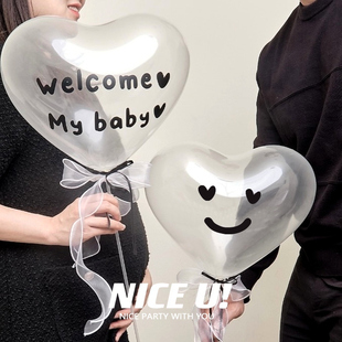 ins孕照拍艺术照进口12寸透明爱心气球手拿杆拍照纪念布置装饰