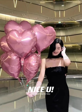 情人节七夕布置18寸粉色红色银色黑色铝膜爱心气球订婚浪漫气球