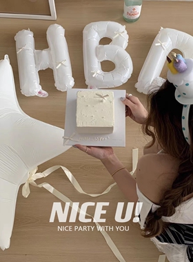 ins超大奶白色五角星气球铝膜HBD字母气球生日氛围感拍照装饰布置