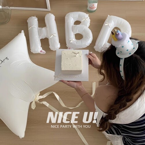ins超大奶白色五角星气球铝膜HBD字母气球生日氛围感拍照装饰布置