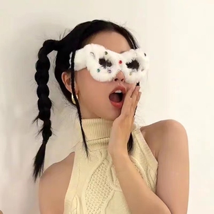 芭比虞书欣同款毛毛眼镜生日搞怪毛绒眼镜三角白色猫耳墨镜戴钻款