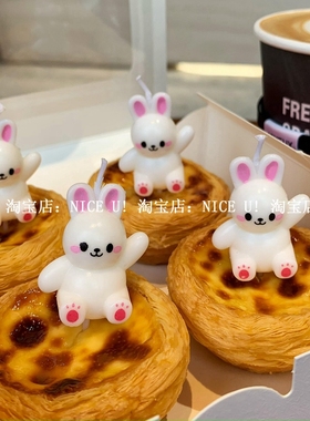 NICE U!韩国ins兔子蜡烛白色挥手小白兔蜡烛可爱生日蛋糕插件