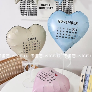 韩国ins风定制日历爱心气球立柱桌飘生日派对纪念日背景装饰道具