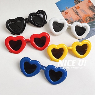可爱圆圆的爱心眼镜彩色粗边膨胀心形眼镜聚会派对拍照生日眼镜