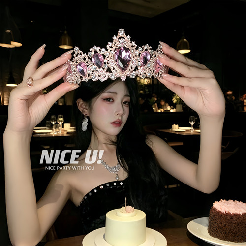 [为我加冕]张元英款巨闪皇冠氛围感宝石水钻发箍王冠生日拍照出片