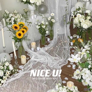 森系皱皱纱节日场地桌面氛围布置桌布台布宝宝拍照婚礼生日装 饰布