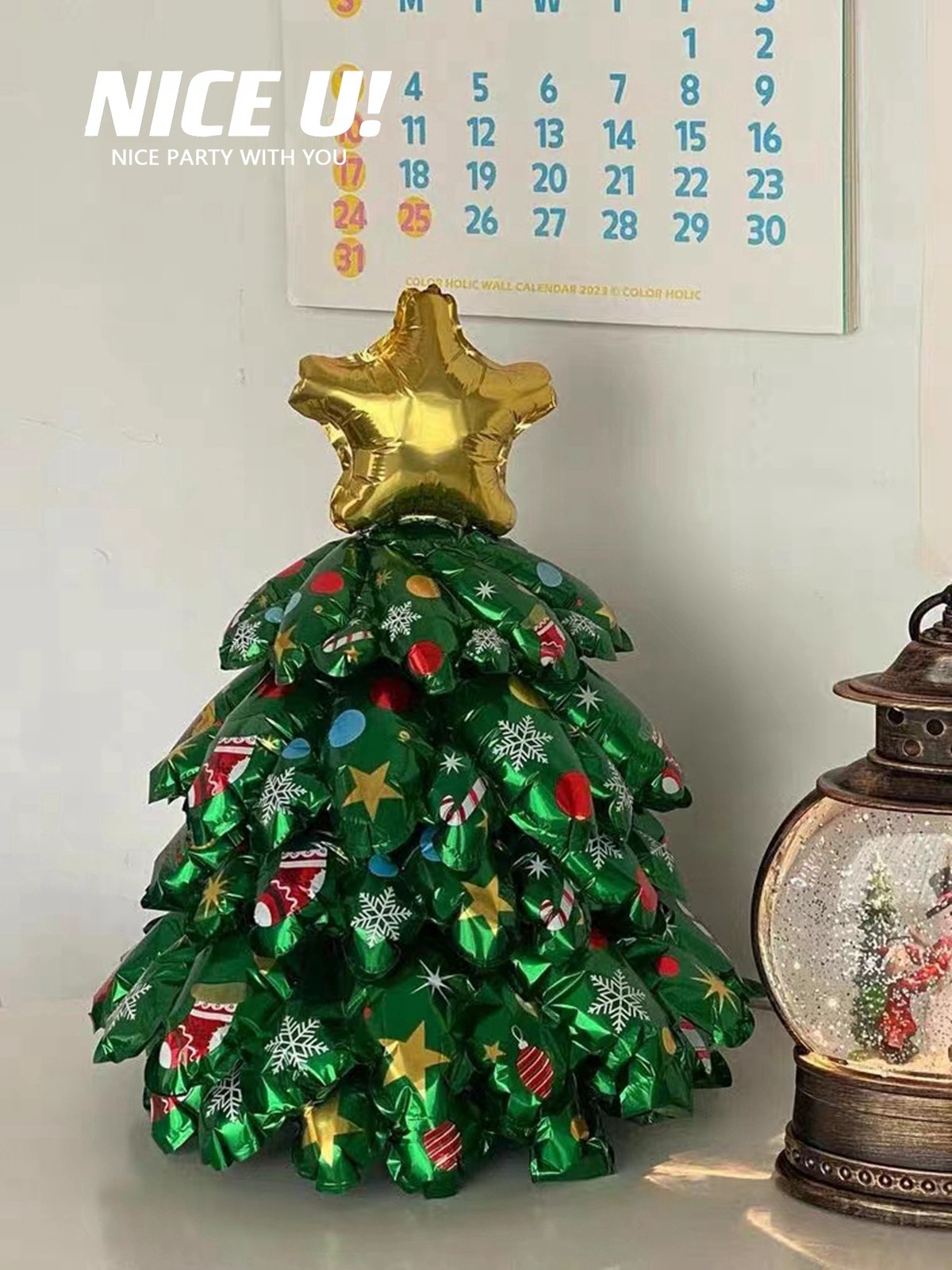 ins圣诞树气球站立底座铝膜大号圣诞树商场酒吧店铺氛围桌面装饰