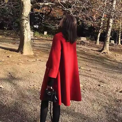 双面羊毛大衣女中长款2026秋冬女新款气质斗篷减龄娃娃领毛呢外套