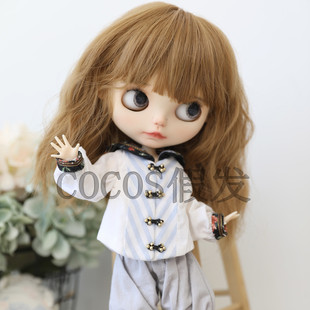 嘎子姐Blythe 小布 假发 软丝淡棕色泡面卷长发 网帽头发不含头壳