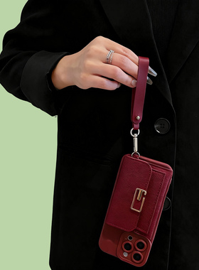 Redmi适用小米17手机壳K90K50K60K70K80至尊版Ultra红米Note15 14 13 12酒红色零钱包turbo4卡包15C背带Civi5