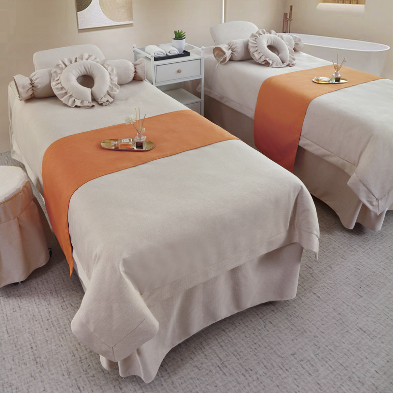 2026新款轻奢美容院床罩四件套纯棉棉麻高级按摩洗头床罩四季通用