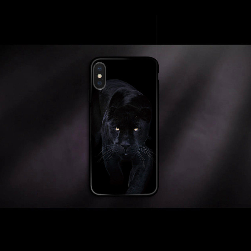 黑豹 神秘黑色玻璃手机壳适用于oppo华为p20iphone12pro苹果max潮
