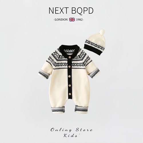 英国NEXTBQPD婴儿秋冬季针织毛衣连体哈衣满月男宝宝外出爬服周岁