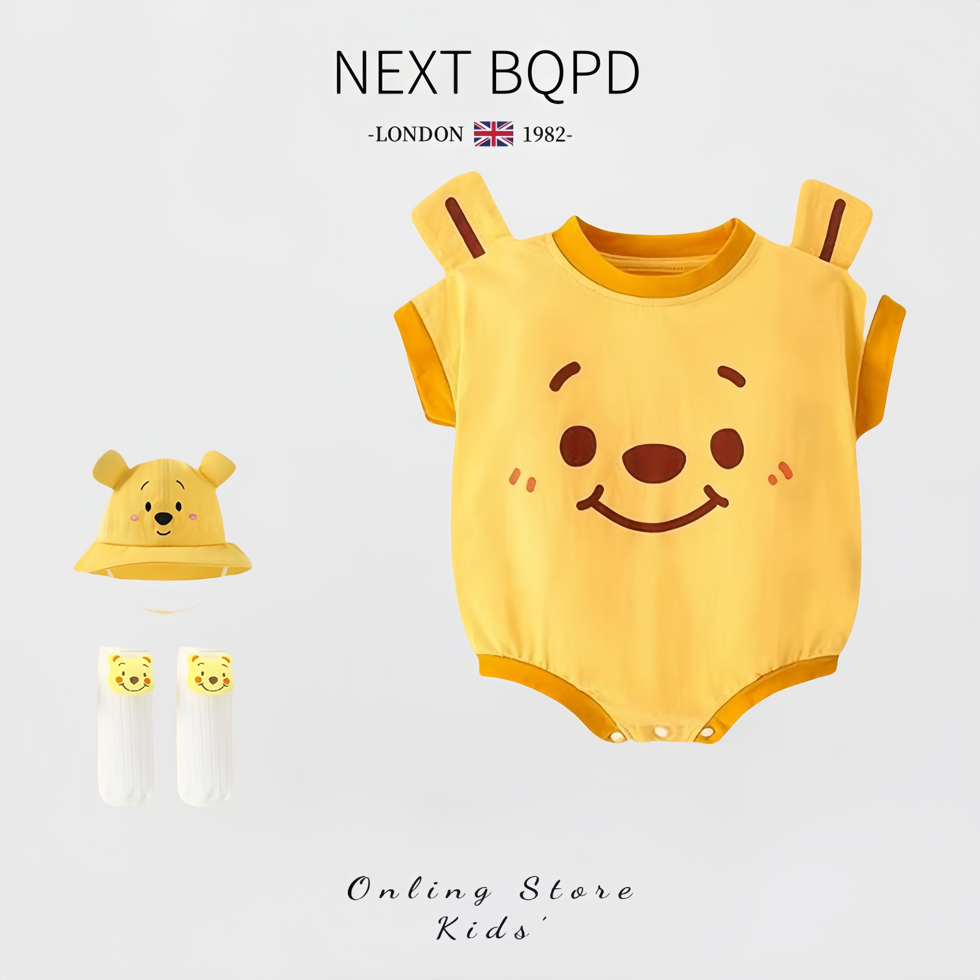 英国NEXT婴儿衣服外出包屁衣夏满月男女宝宝薄款维尼熊连体衣套装