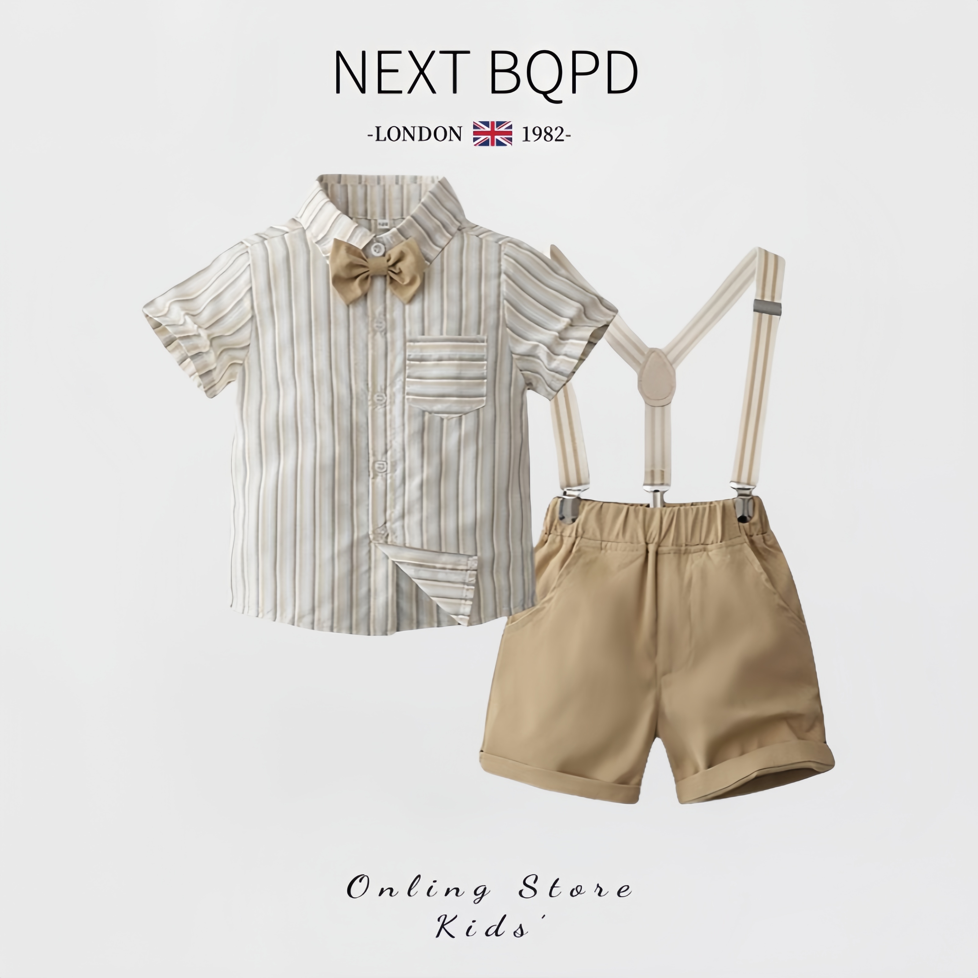 NEXT BQPD男童西装套装夏季背带短裤周岁男宝宝礼服英伦风衬衫