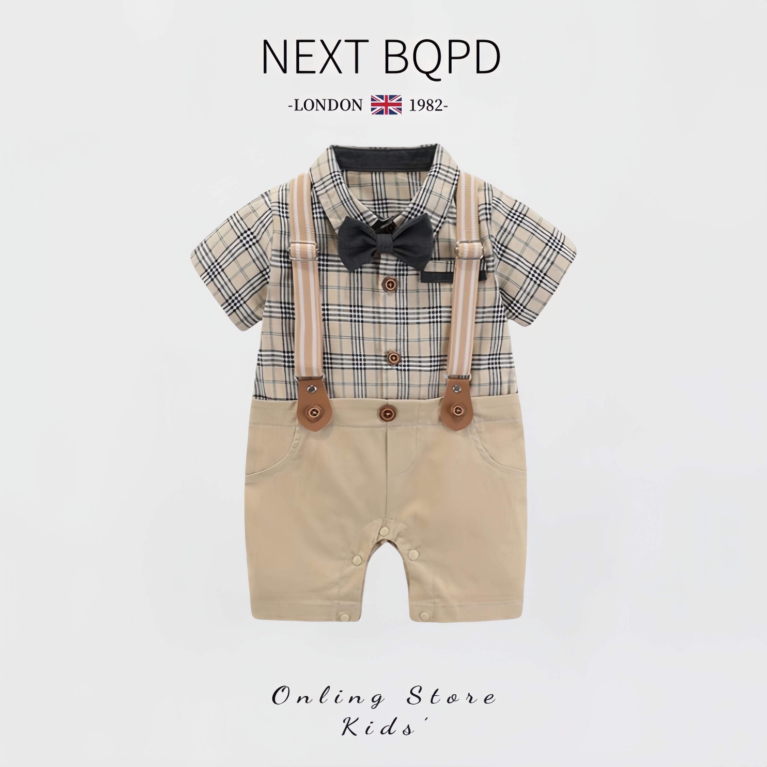 NEXT BQPD婴儿背带连体衣夏季短袖男宝宝百天绅士哈衣周岁礼服