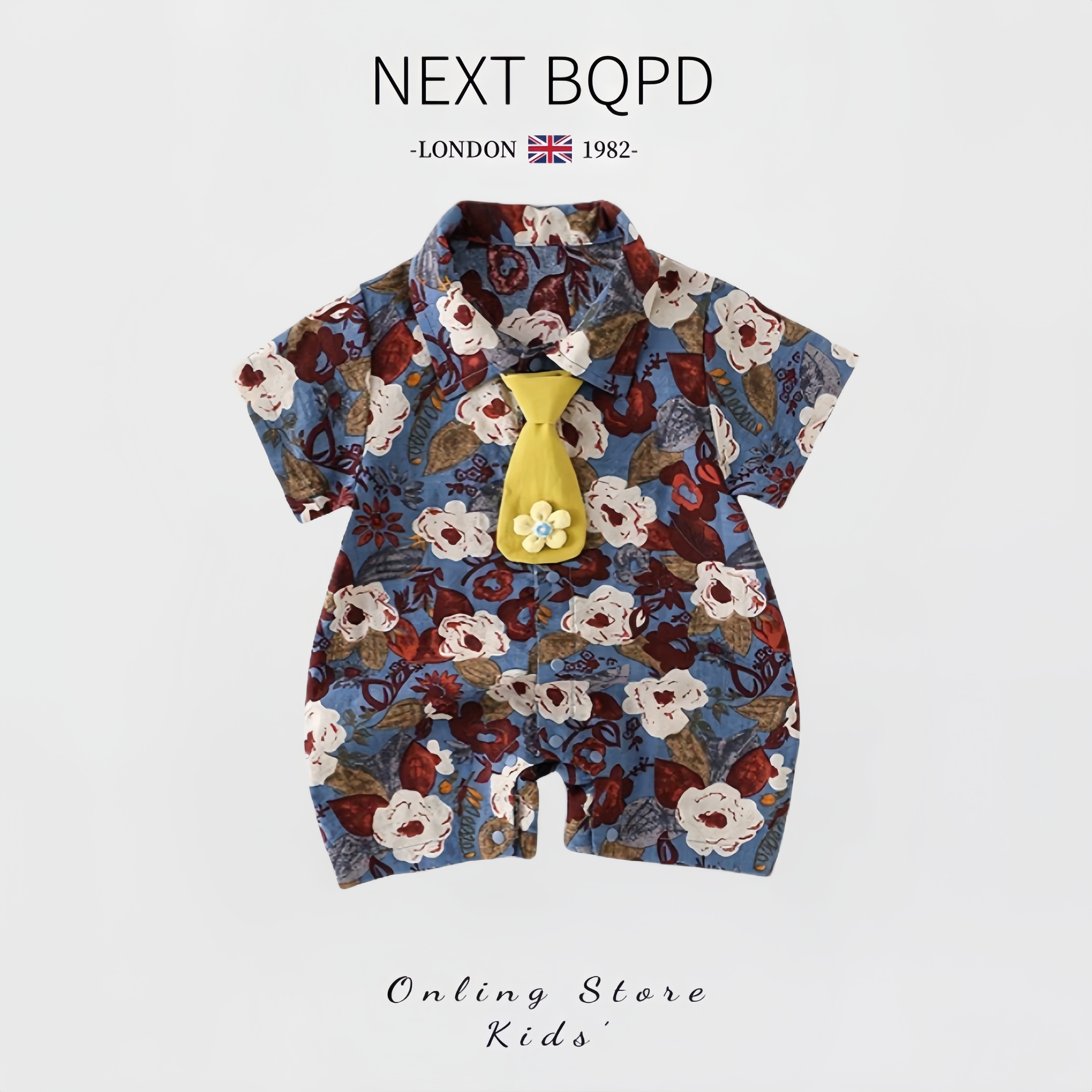 NEXT BQPD婴儿连体衣夏季帅气花衬衫男宝宝百天外出服薄款哈衣