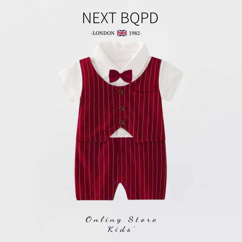 NEXTBQPD婴儿夏季绅士短袖连体衣服宝宝满月哈衣六一儿童演出礼服