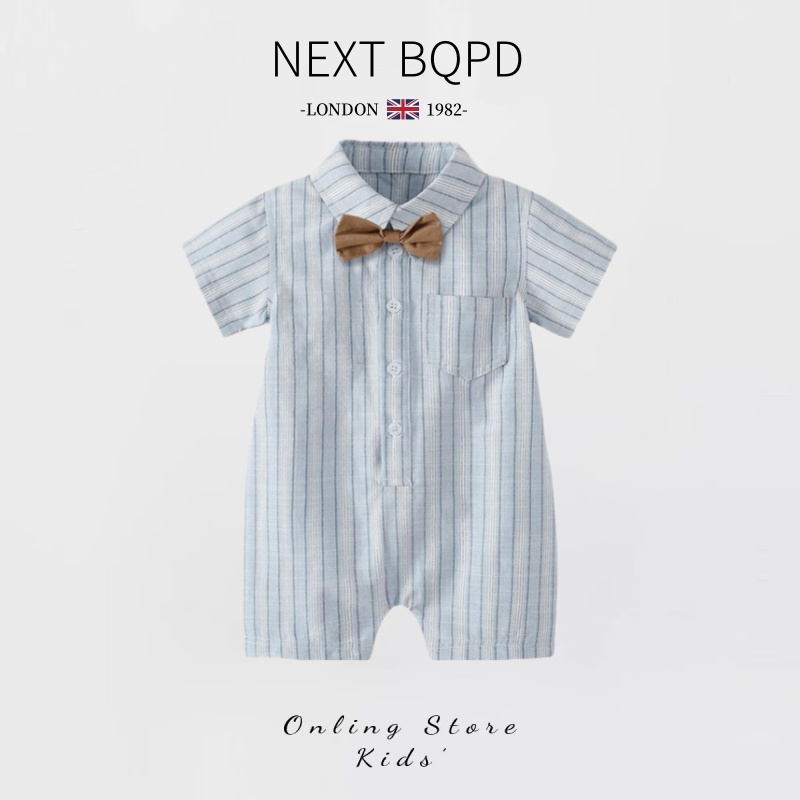 NEXT BQPD婴儿短袖连体衣夏季男宝宝绅士领结衣服满月周岁礼服
