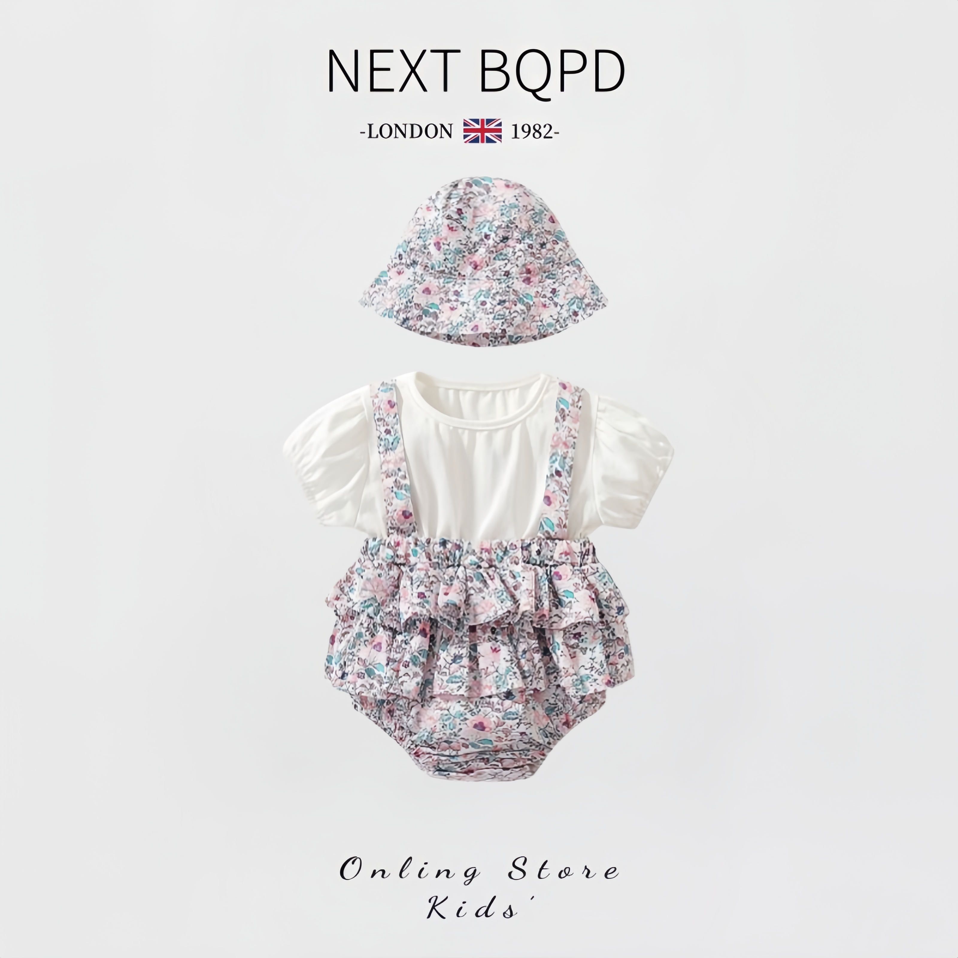 英国NEXT婴儿纯棉包屁衣夏季女宝宝碎花短袖哈衣外出满月周岁礼服