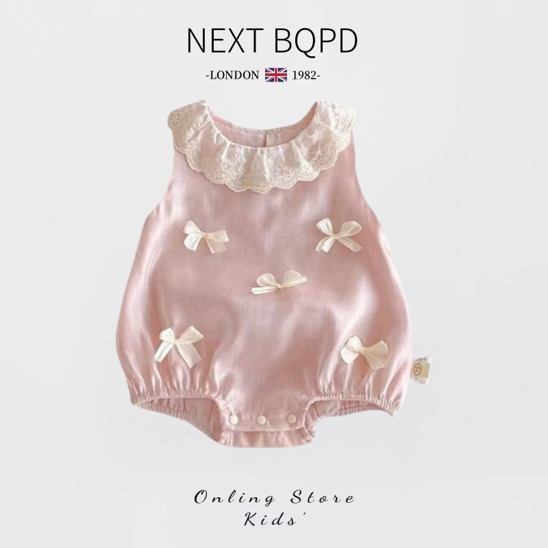 英国NEXT婴儿蕾丝蝴蝶结包屁衣夏季女宝宝甜美连体衣满月周岁礼服