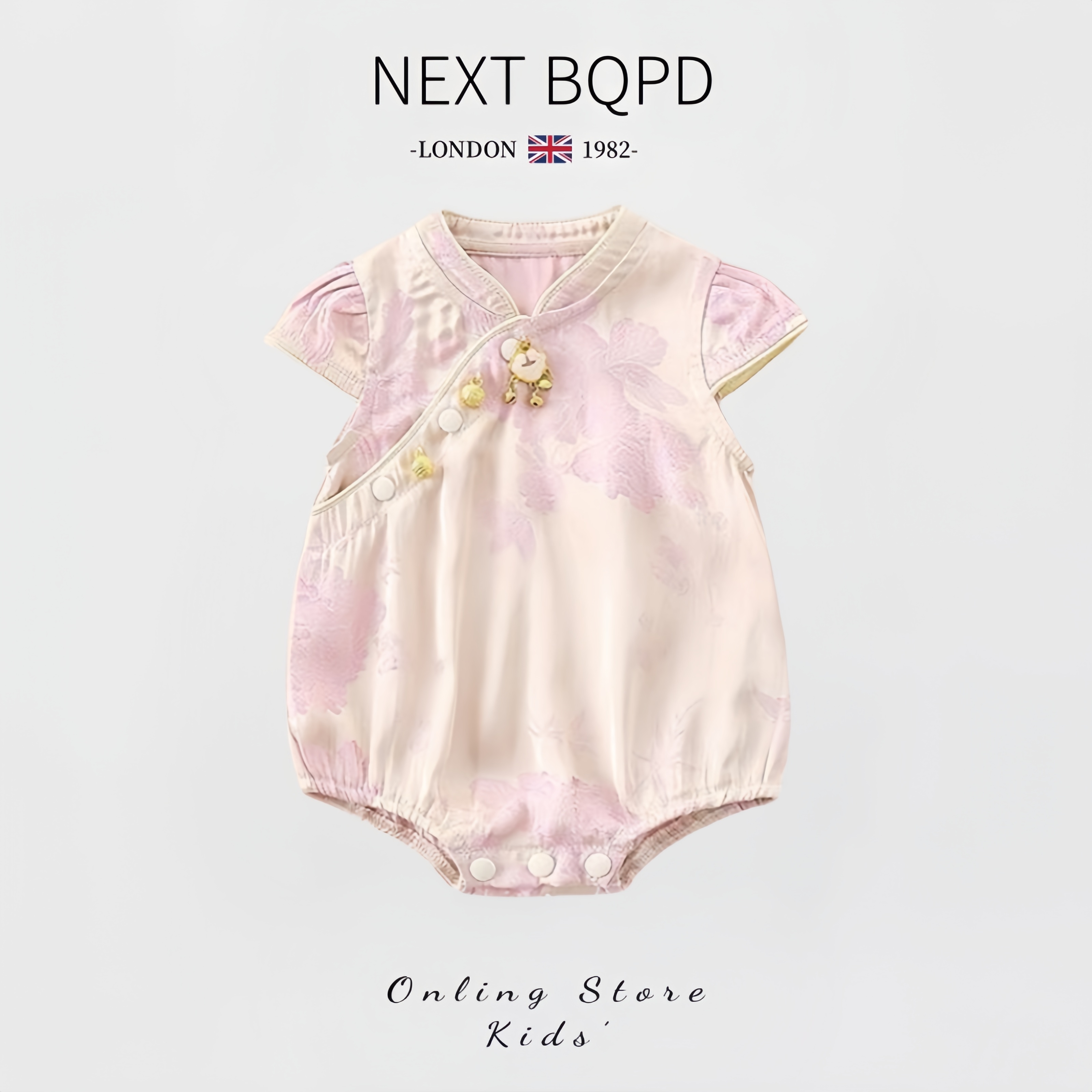 英国NEXT婴儿新中式包屁衣夏季女宝宝百日宴旗袍公主哈衣周岁礼服