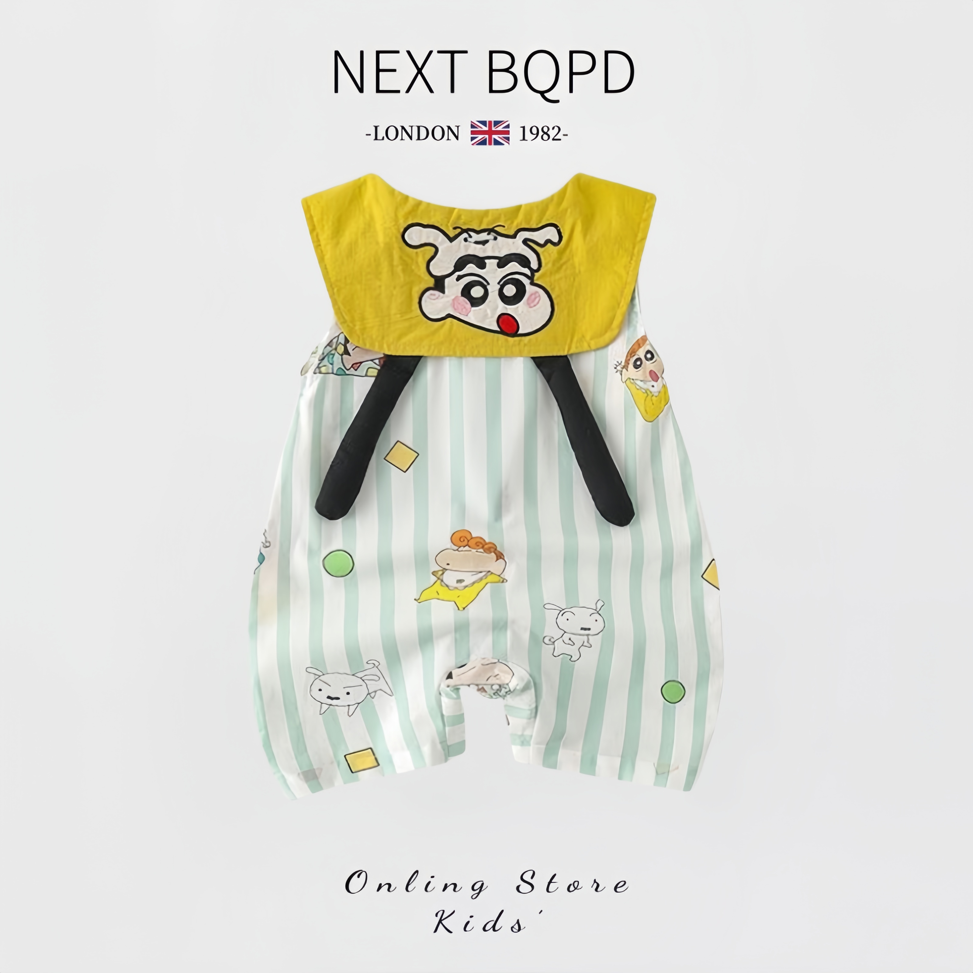 NEXTBQPD蜡笔小新男宝宝可爱连体衣夏季婴儿纯棉薄款无袖生日哈衣