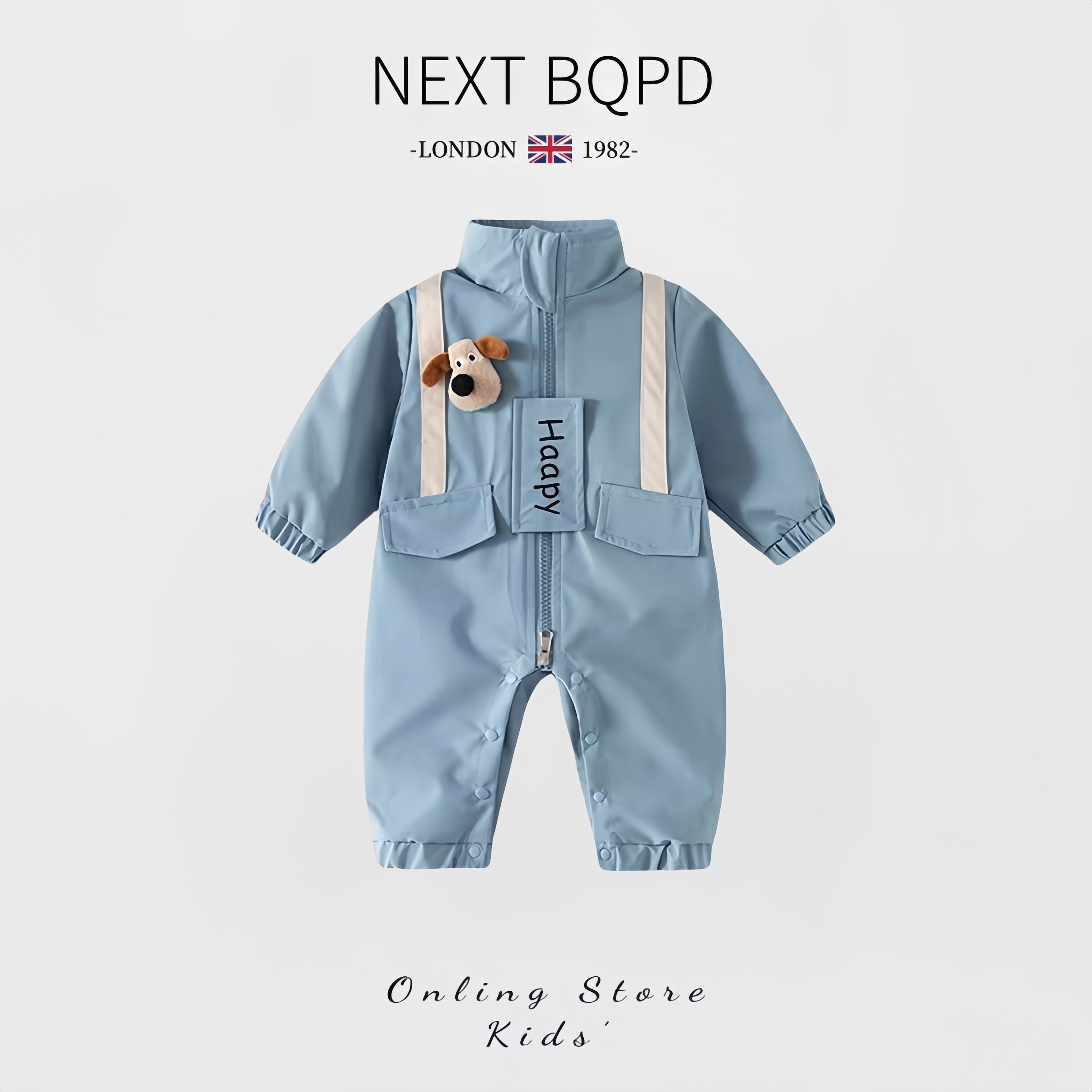 英国NEXTBQPD婴儿衣服秋冬男宝宝卡通假两件连体衣百天外出服防风