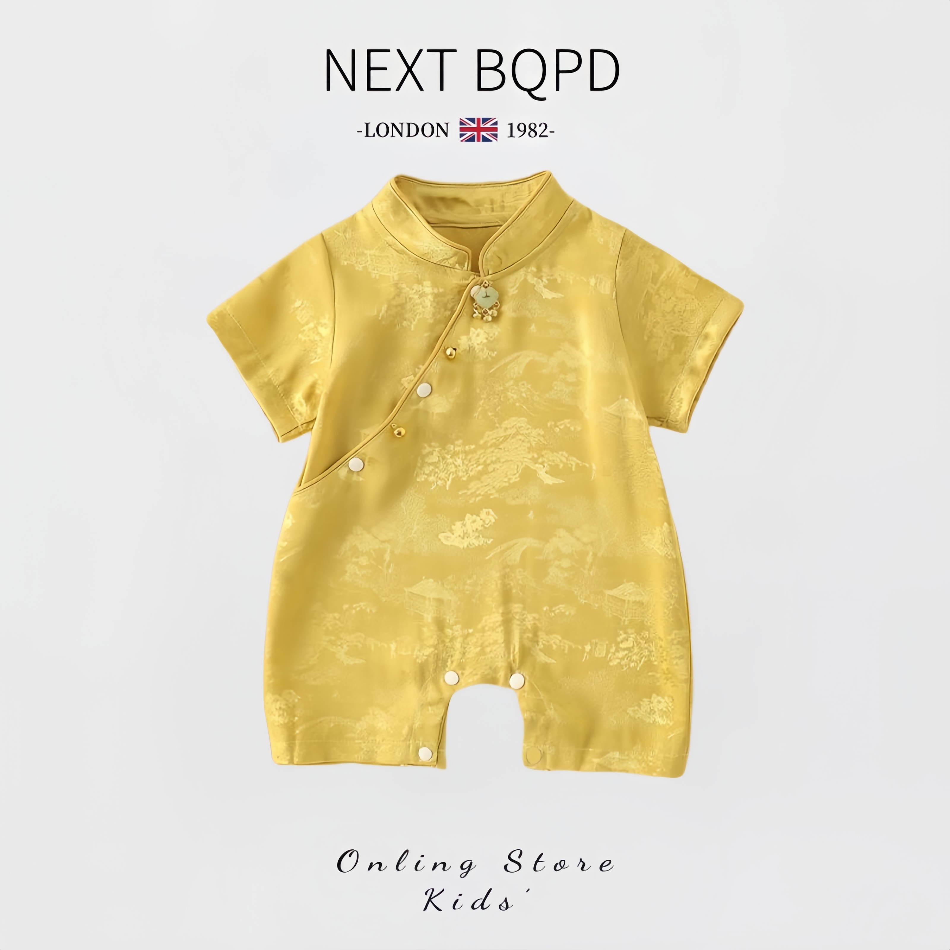 英国NEXT婴儿新中式连体衣夏季百日宴男宝宝中国风唐装抓周岁礼服