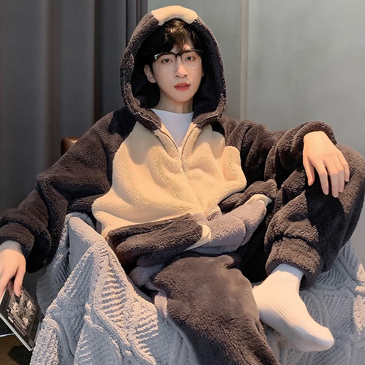 加厚加绒珊瑚绒单美人男士