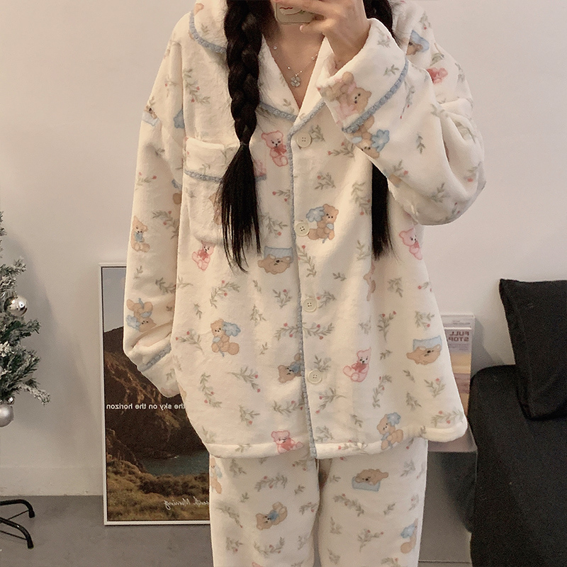 珊瑚绒睡衣女冬季加厚加绒2025新款少女款开衫秋冬款家居服可外穿