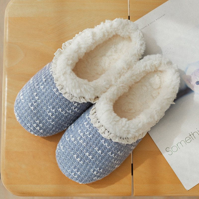 棉拖鞋女秋冬季居家软底加绒静音室内木地板家用防滑保暖毛毛拖鞋