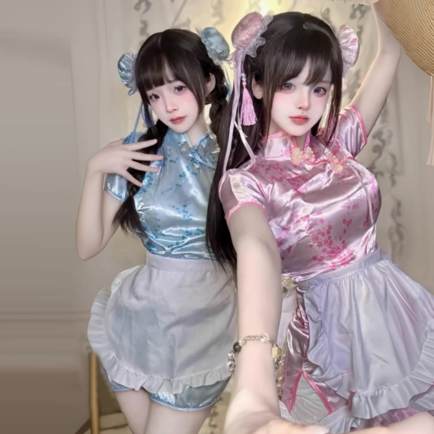 中华娘旗袍内衣围裙纯欲装两件套日系复古裙短裙