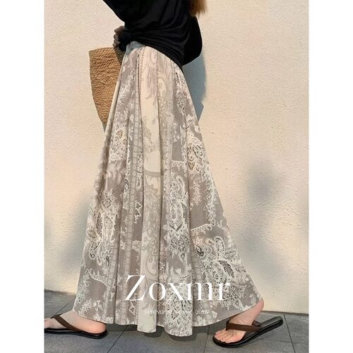 绝美巨好看的长裙子海边度假民族风高腰气质印花a字半身裙女夏季