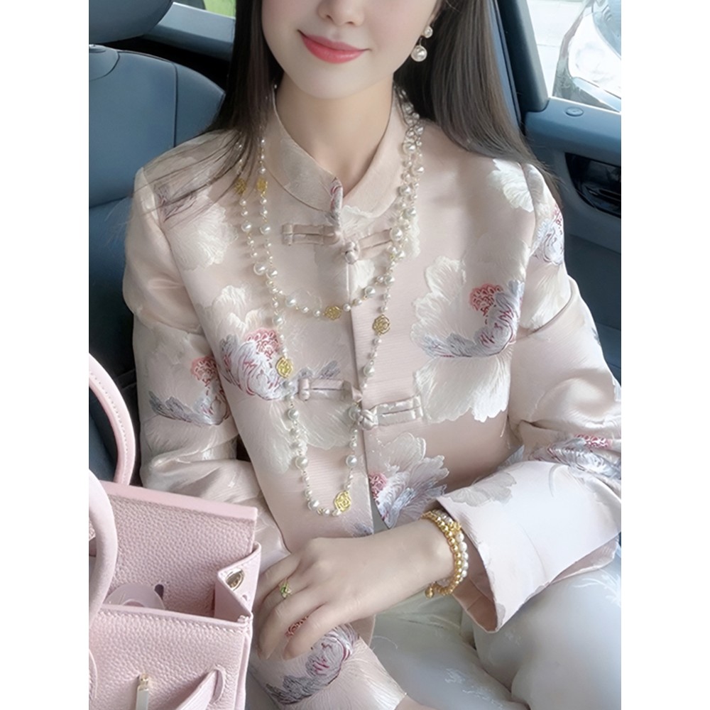 新中式国风缎面短款外套女秋季2024新款改良旗袍唐装复古盘扣上衣