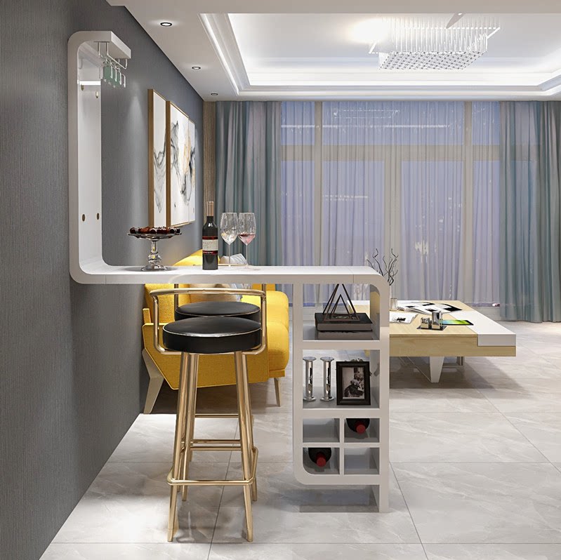 吧台酒柜储物间厅柜门厅隔断柜弧形吧台酒柜玄关白色酒吧柜原创柜