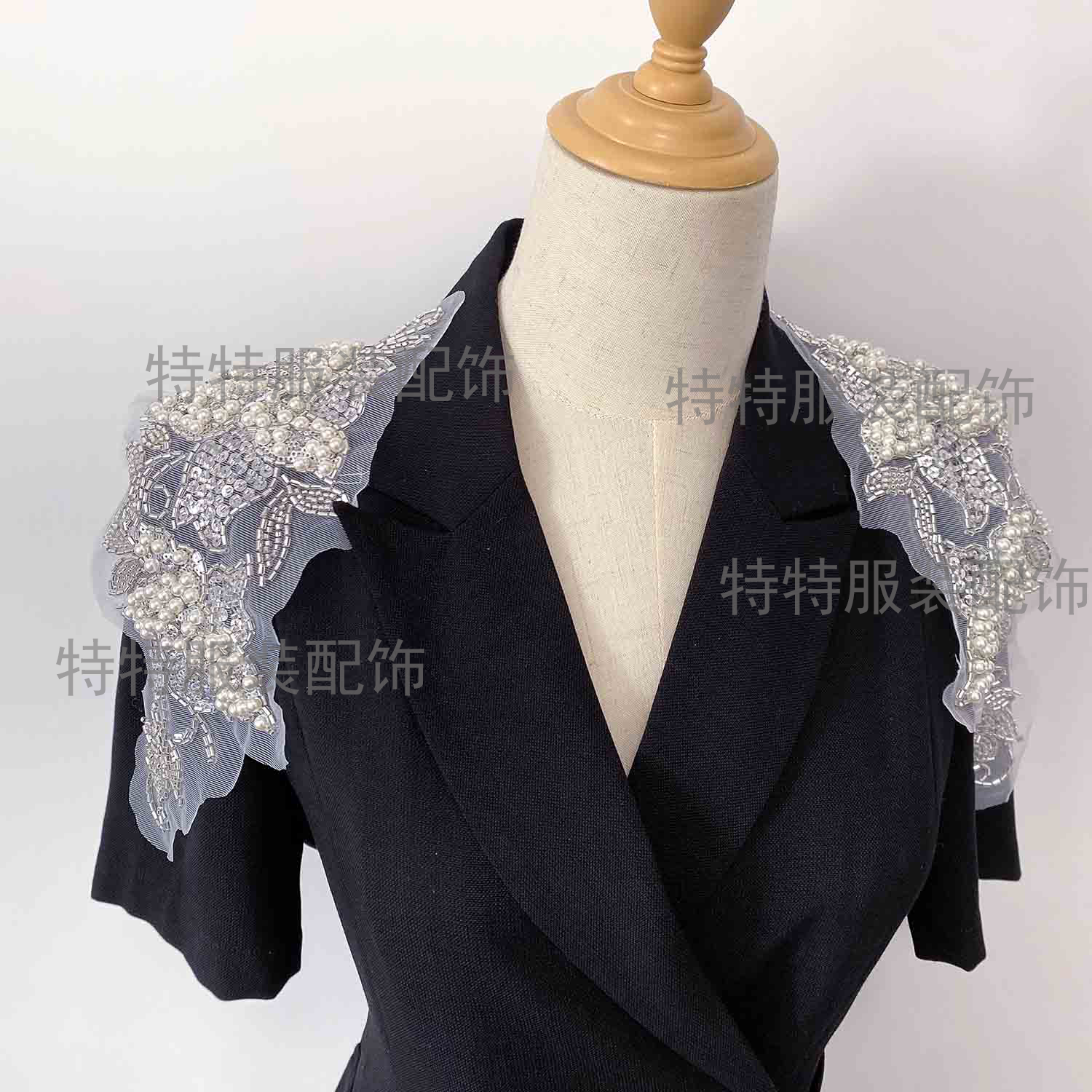重工蕾丝水钻珍珠贴花礼服演出服装肩部装饰闪闪肩花肩章配件胸花