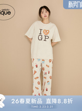 gelato pique26春夏新品女睡裤面包比萨热狗满印长裤PWCP261283