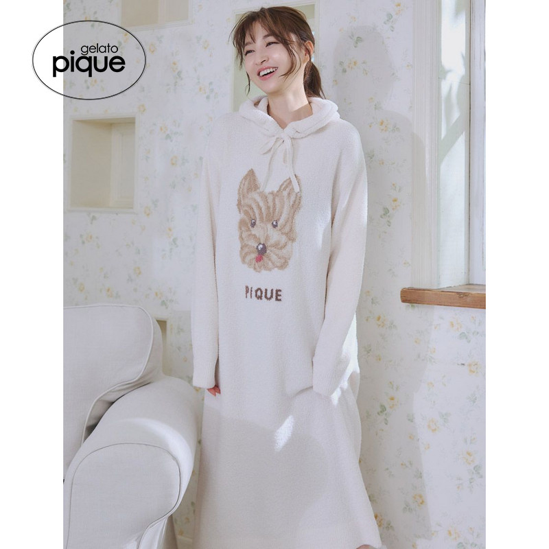 gelato pique25秋冬新品女睡裙半边绒曲奇狗连帽连衣裙PWNO255151