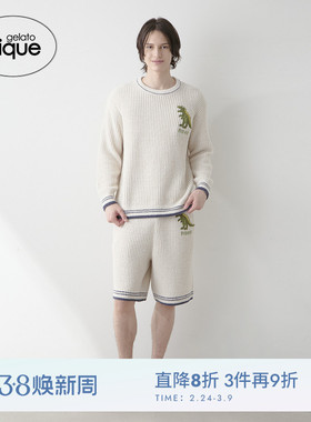 gelato pique25秋冬新品男女同款睡衣华夫格恐龙套头衫PMNT254927