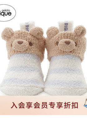 gelato pique26春夏新品婴儿袜子毛绒小熊条纹睡眠袜PBGS261623