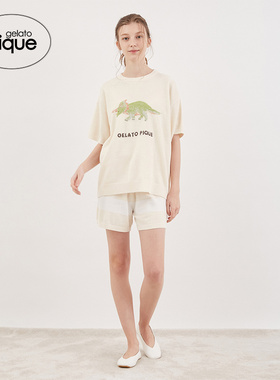 gelato pique春夏女睡裤半边绒彩色条纹短裤外穿本命年PWNP232034