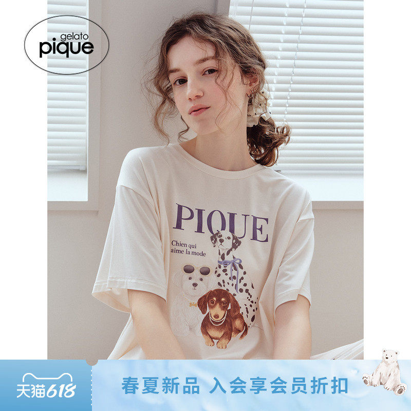 gelato pique26春夏新品女睡衣套装猫狗莫代尔短袖长裤PWCT262363