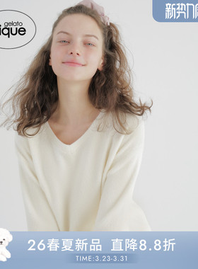 gelato pique26春夏新品女睡衣半边绒纯色花边套头衫PWNT261029
