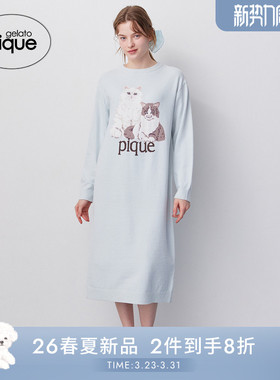 gelato pique26春夏新品女睡裙半边绒猫咪长袖连衣裙PWNO261036
