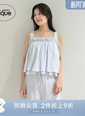 gelato pique秋冬女睡衣纯色蕾丝吊带衫附胸垫PWCT244347