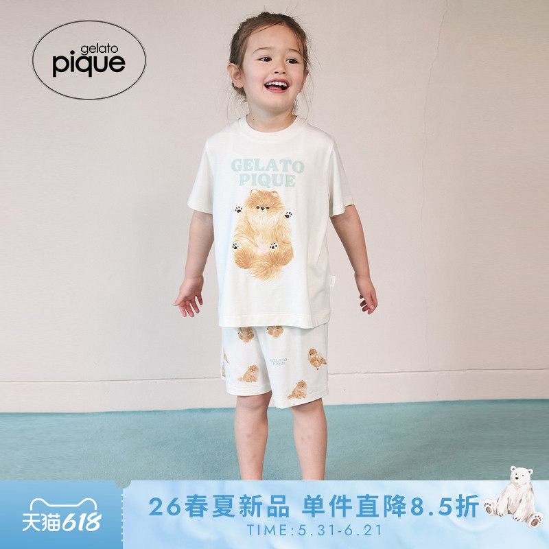 gelato pique26春夏新品儿童睡裤翻肚皮小狗满印短裤PKCP261417