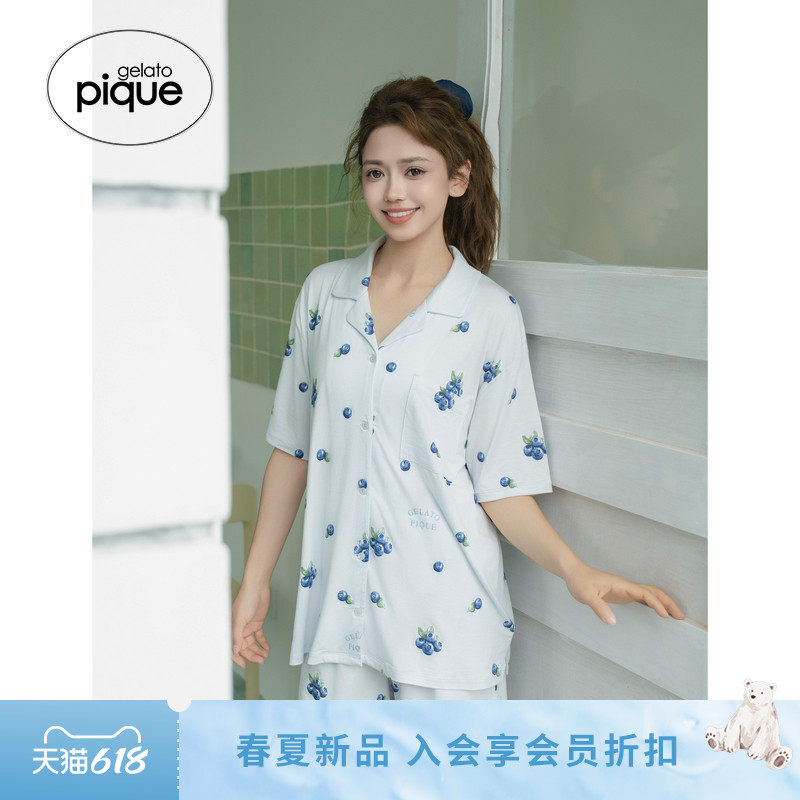 gelato pique26春夏新品女睡裤水果满印凉感系带短裤PWCP262335