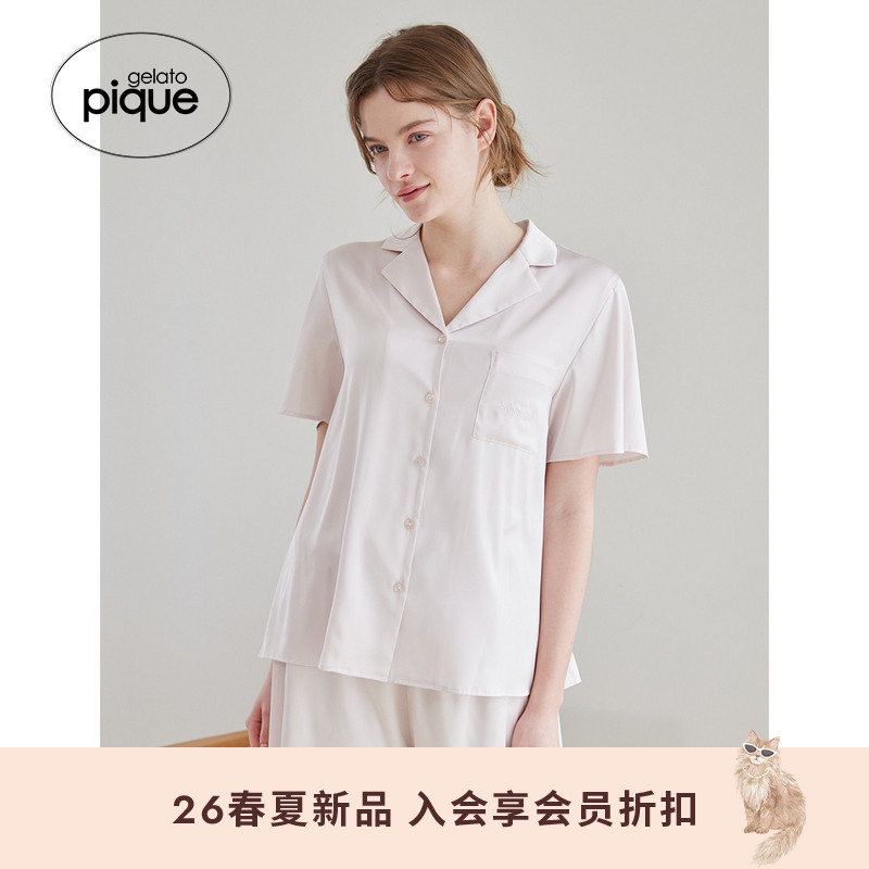 gelato pique26春夏新品女睡衣缎面纯色短袖衬衫居家PWFT261288
